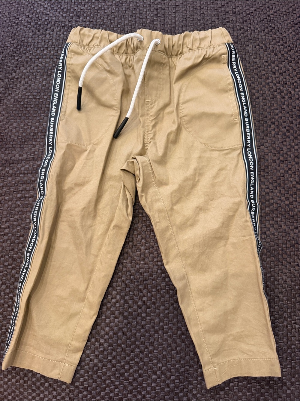 Burberry Khaki/Tan Cotton Drawstring Chinos with Branded Side Tape